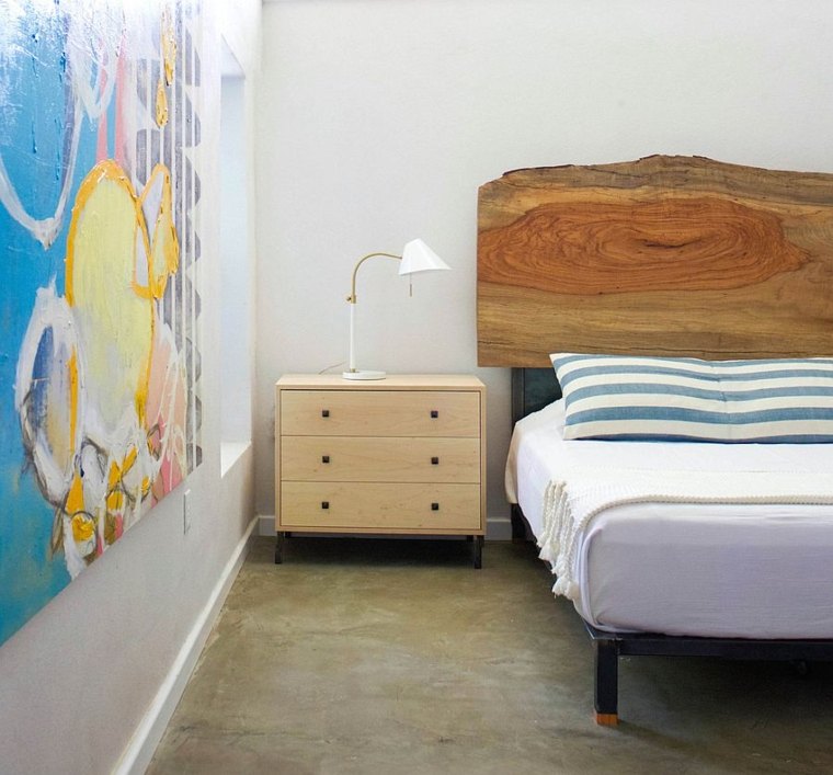 idée tête de lit en bois design chambre déco mur lampe idée 