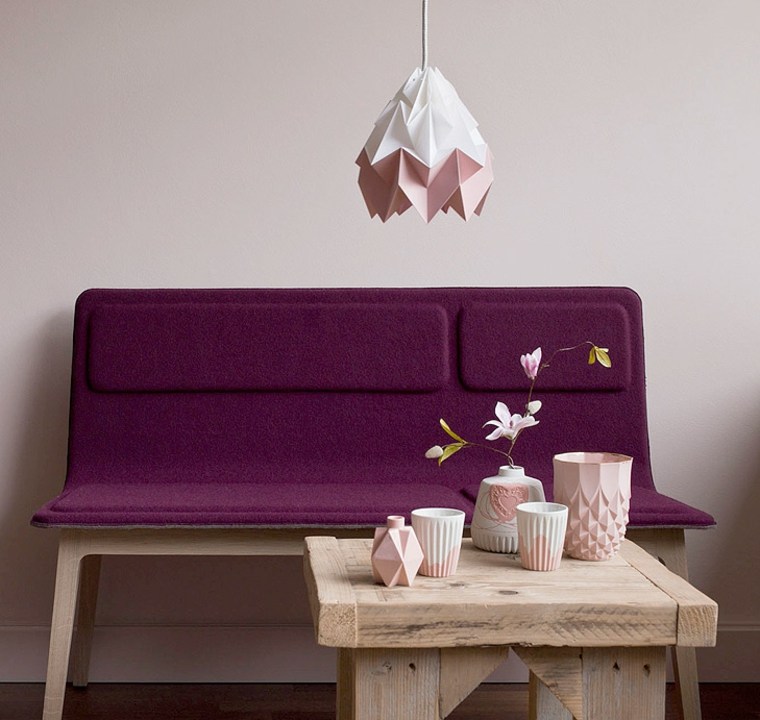 lampe origami suspension design originale abat jour papier diy table en bois basse salon canapé violet 