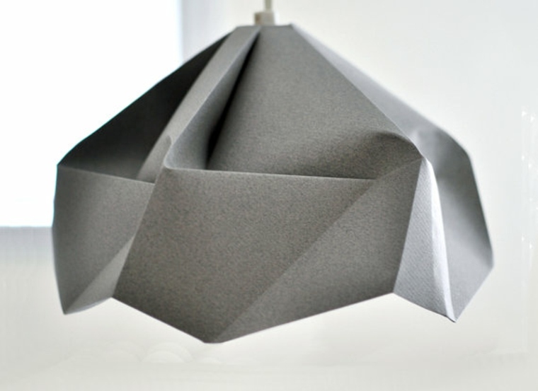 abat-jour papier gris idée suspension déco origami