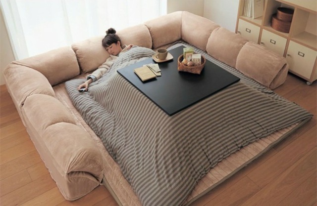 kotatsu lit japonais confort idée canapé table japonaise 