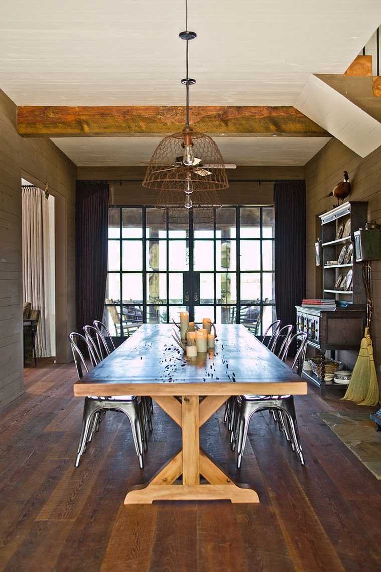 salle à manger intérieur moderne suspension design table en bois chaise métal moderne 