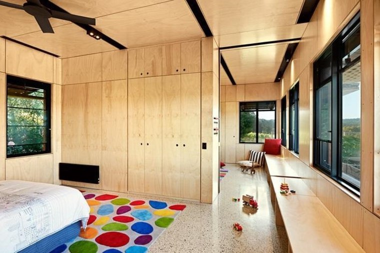 chambre à coucher bois design idée tapis de sol aménagement 