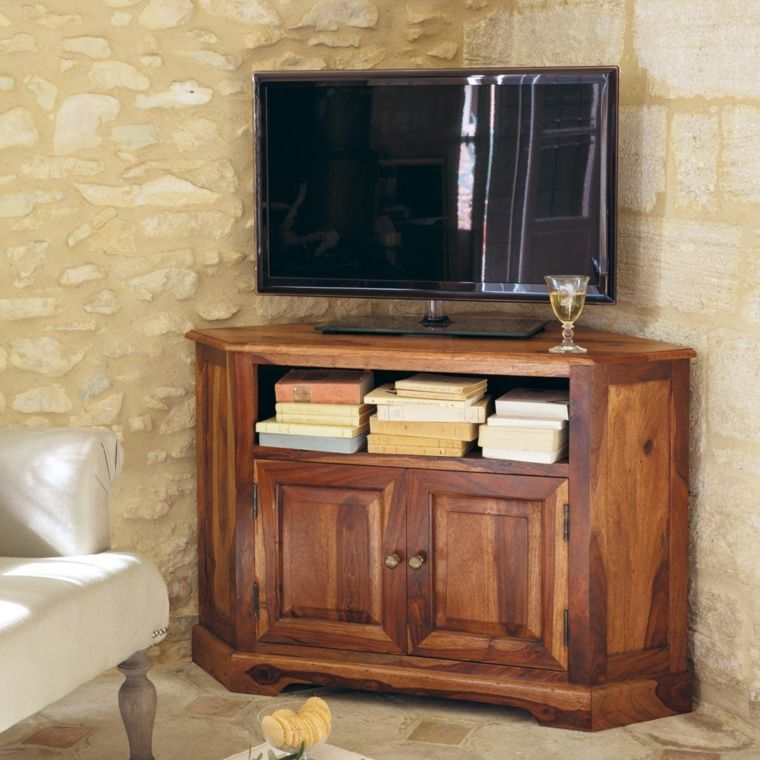 meuble tv d'angle bois massif design idée aménagement salon design maisons du monde