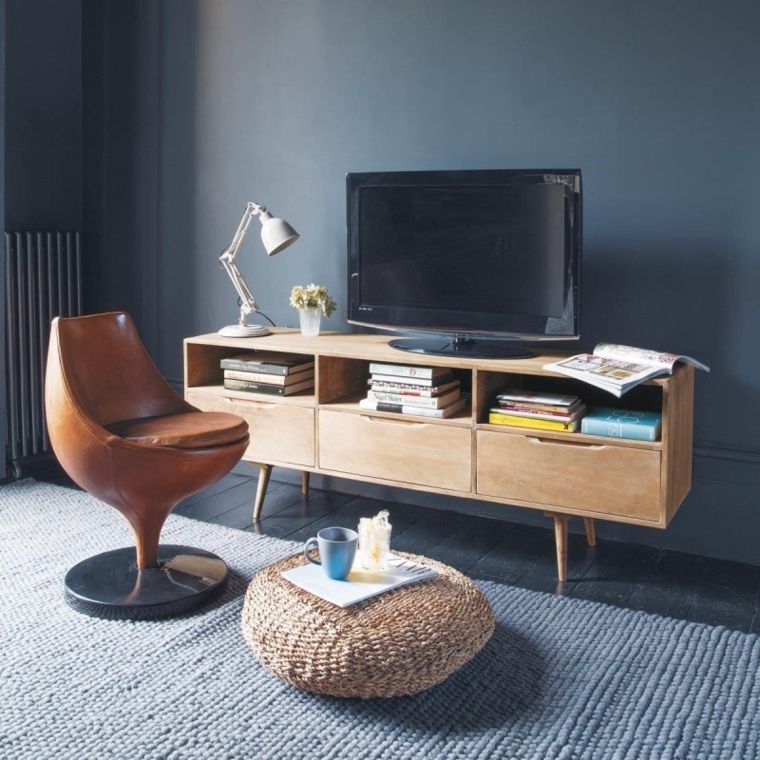 meuble tv bibliothèque design fauteuil cuir design moderne idée aménagement salon design