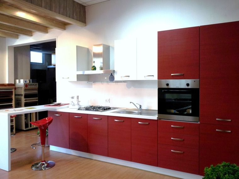 modèle de cuisine rouge blanc design