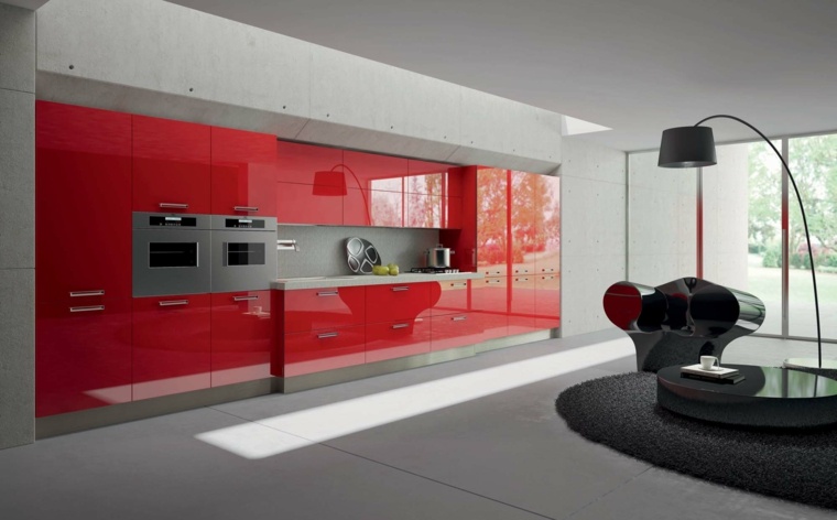 modèle cuisine rouge laquee moderne