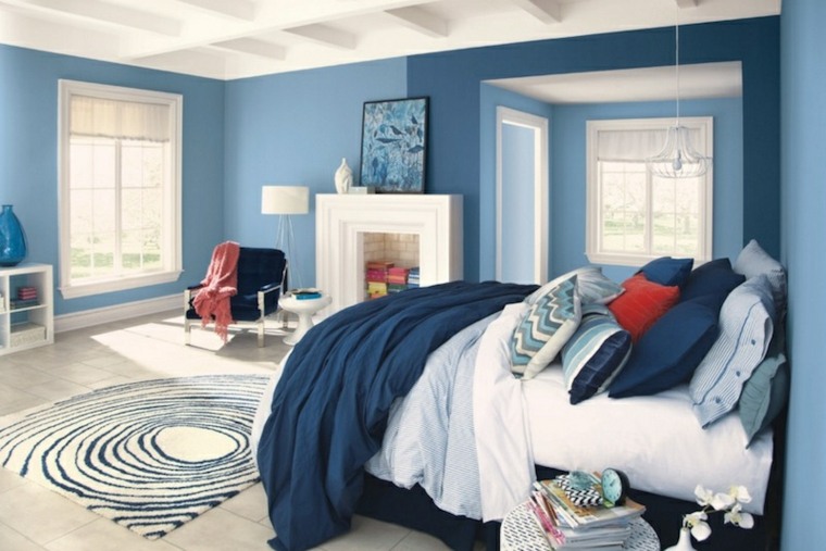 chambres à coucher design moderne tapis de sol blanc à motif cheminée déco manteau cheminée 