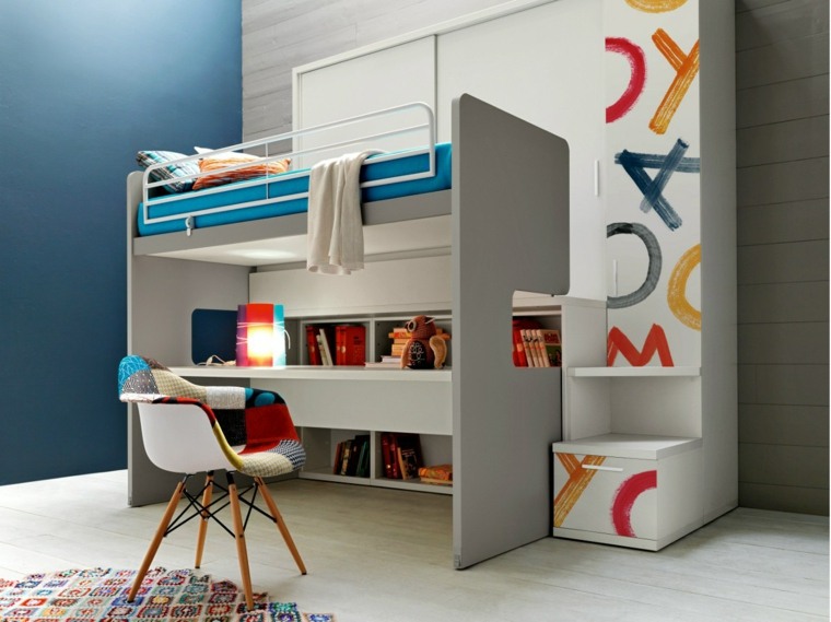 bureau mezzanine design chaise idée déco mur lit superposé 
