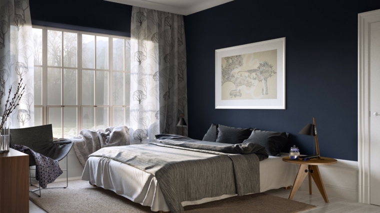 chambre deco contemporaine bleu fonce