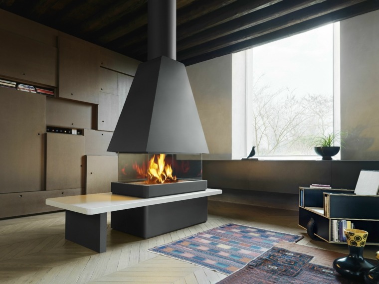 cheminée design salon idée tapis de sol moderne cheminée helsinki 