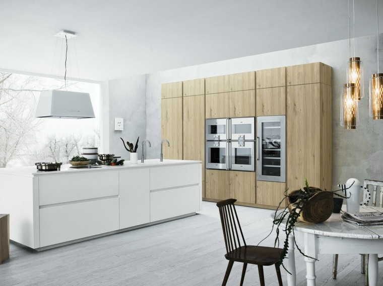 cuisine moderne blanche meubles bois