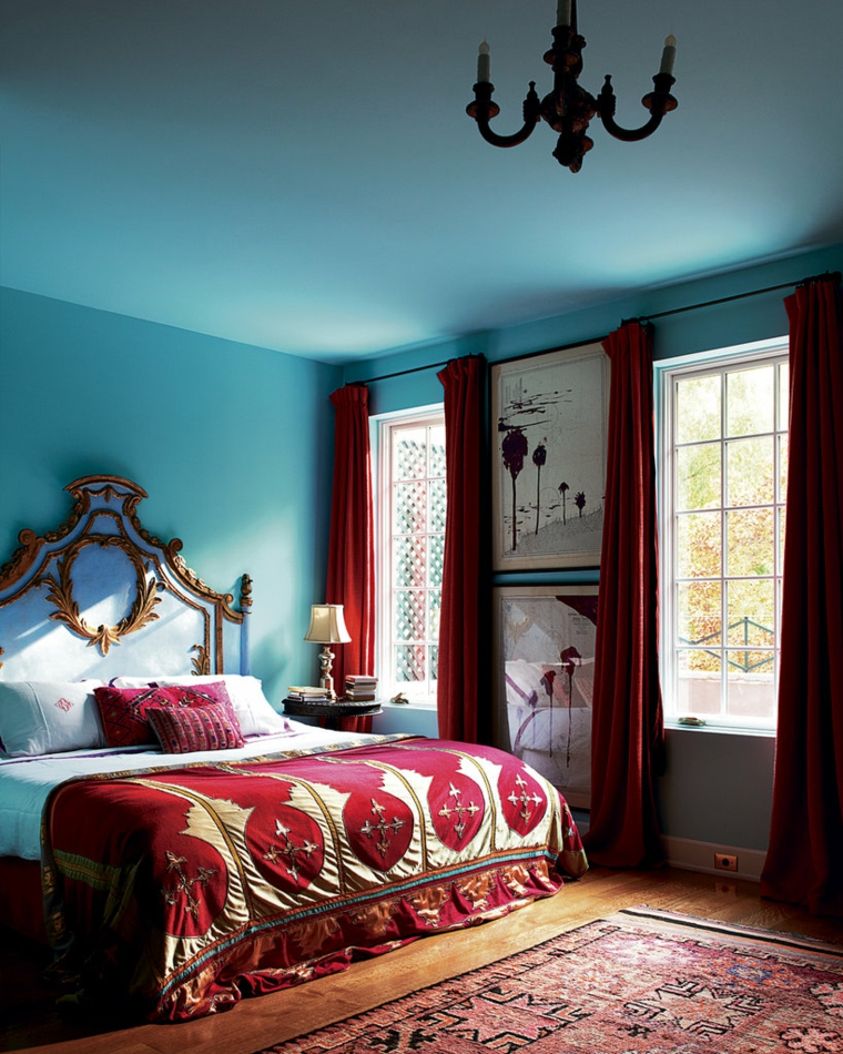 deco chambre rouge bleu