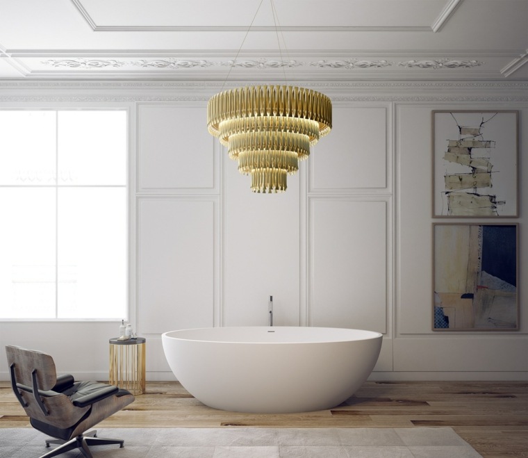 salle de bain idée éclairage luminaire suspension design baignoire moderne