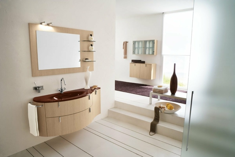 éclairage de salle de bain bois design minimaliste miroir moderne idée 