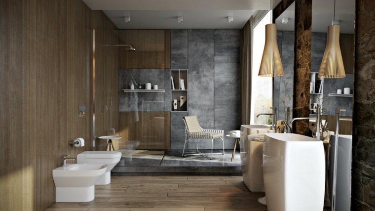 salle de bains luminaire suspension design idée évier toilettes aménagement moderne cabine de douche 