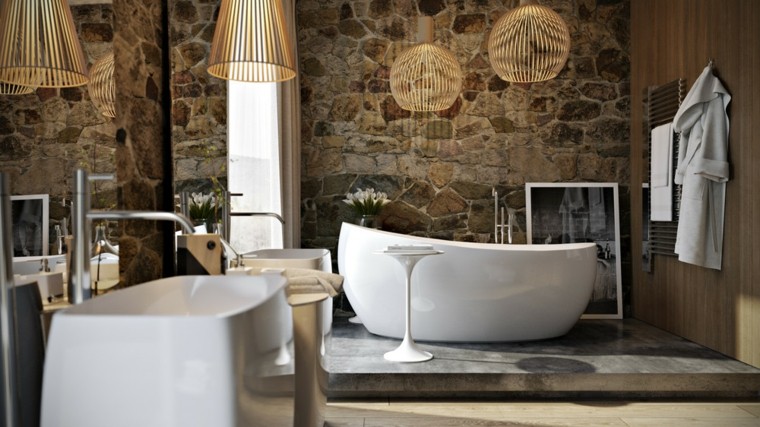 salle de bain pierre lumière idée éclairage suspension design 