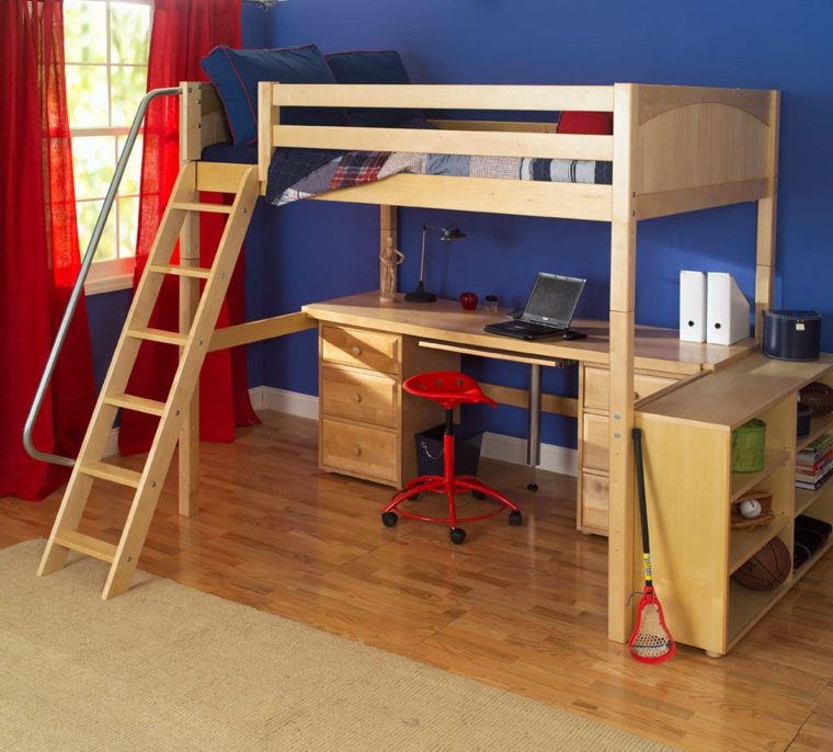 bureau mezzanine chambre ado idée bureau en bois escalier lit étagères bois