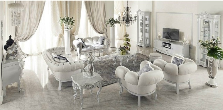table baroque salon design fauteuil blanc canapé rétro idée aménagement salon déco