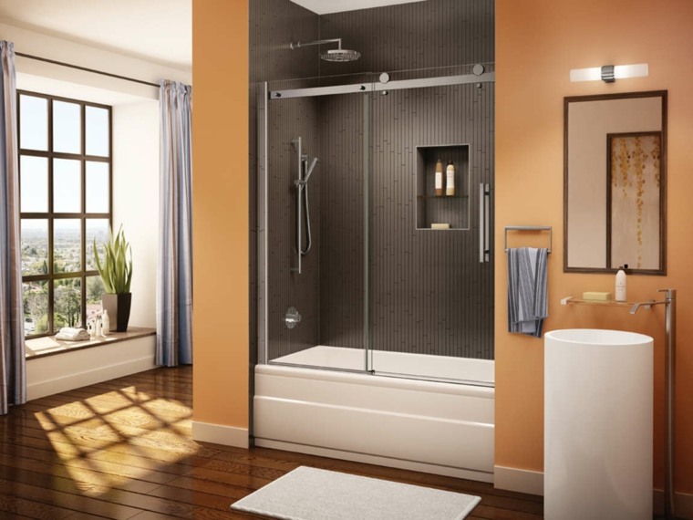 douche italienne salle de bain idée cabine douche design baignoire évier miroir mur