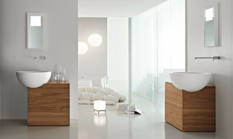 salle de bain éclairage suspension idée intérieur contemporain mobilier bois