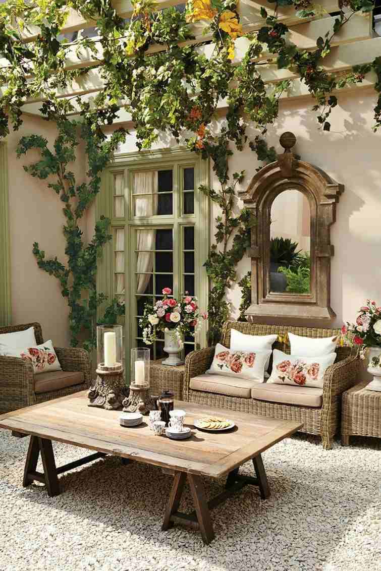veranda deco romantique meubles bois