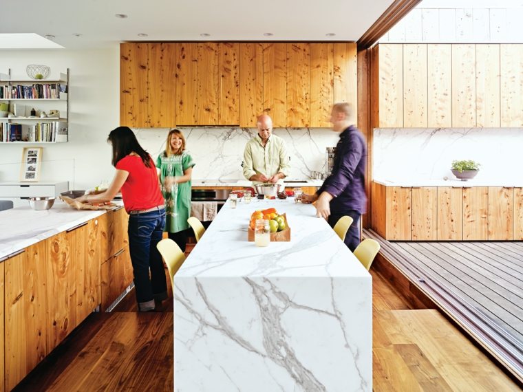 comptoir de cuisine blanc ilot marbre