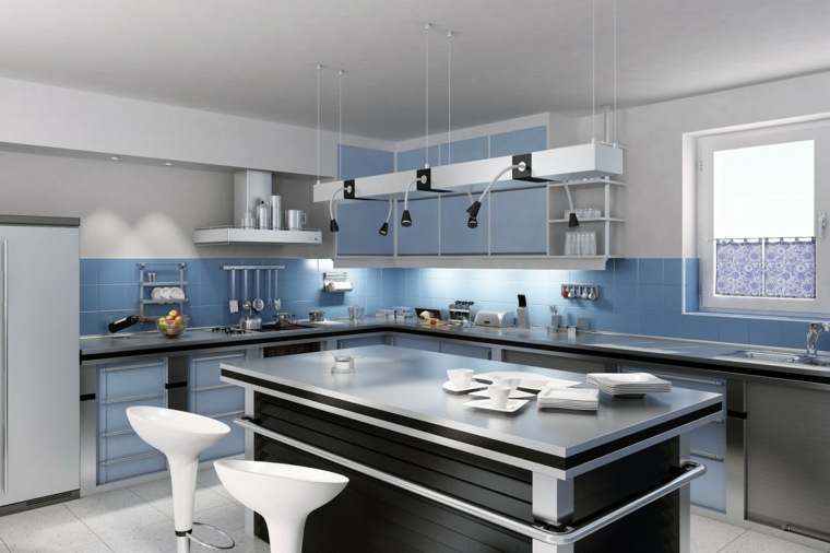 cuisine bleu gris moderne