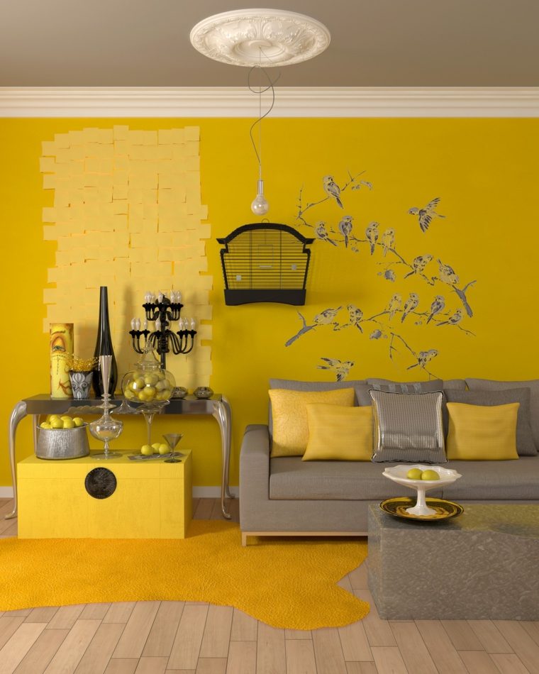 idée couleur salon murs jaunes