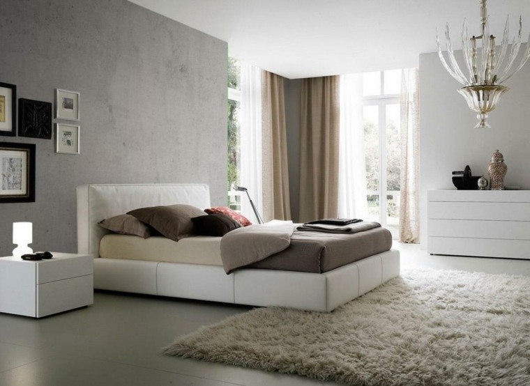 intérieurs modernes chambre à coucher design style minimaliste idée moderne tapis de sol blanc 