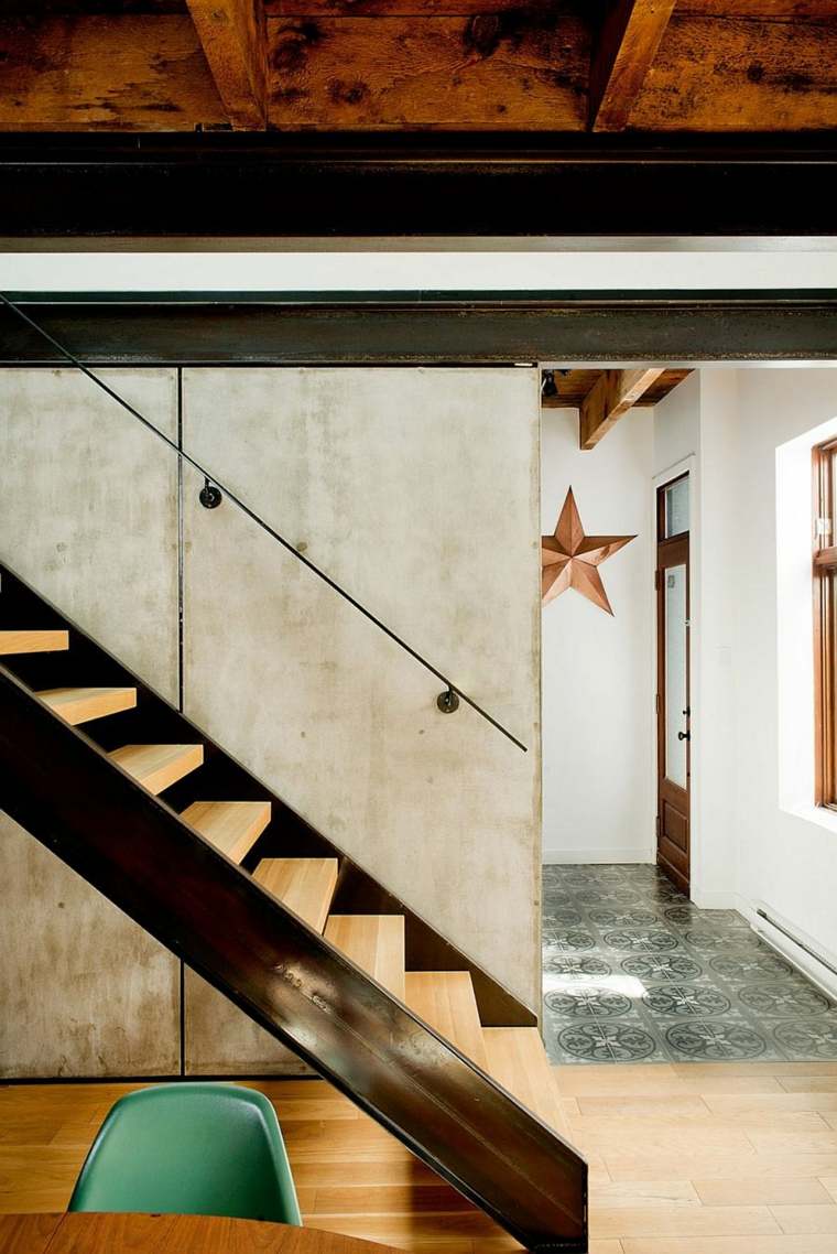 intérieurs modernes design escalier bois acier mur béton déco étoile style industriel