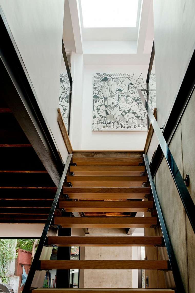 intérieur moderne design idée escalier bois acier tableau 