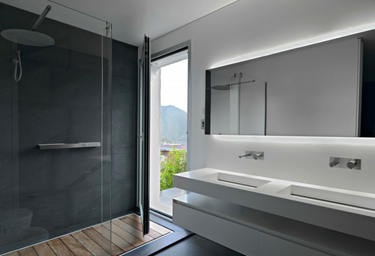 salle de bain en béton ciré design cabine douche italienne moderne