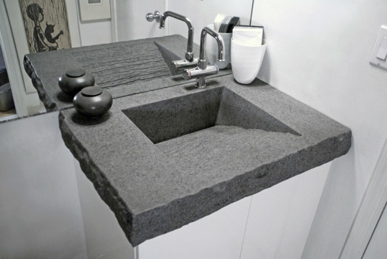 comptoir salle de bain gris béton design idée évier 