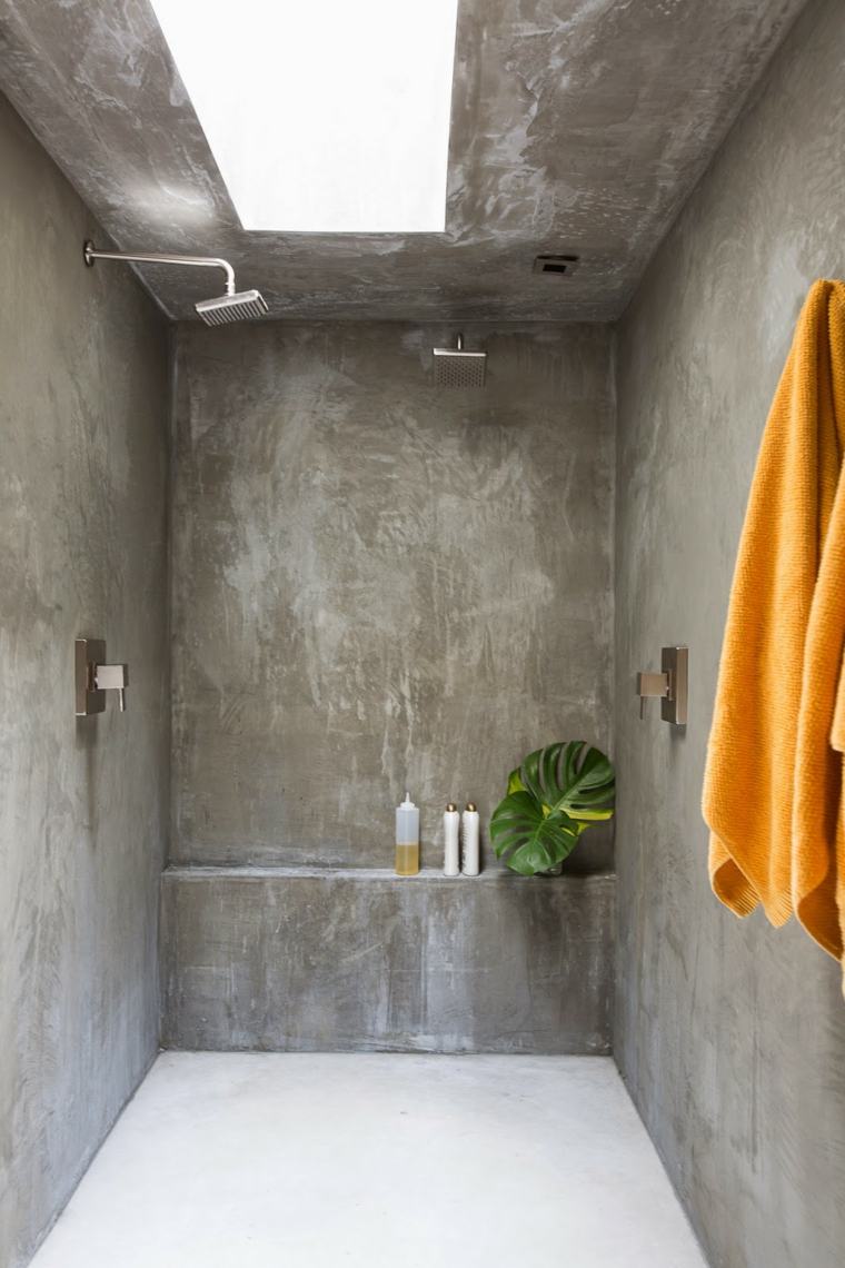 salle de bain en béton ciré design idée cabine douche italienne
