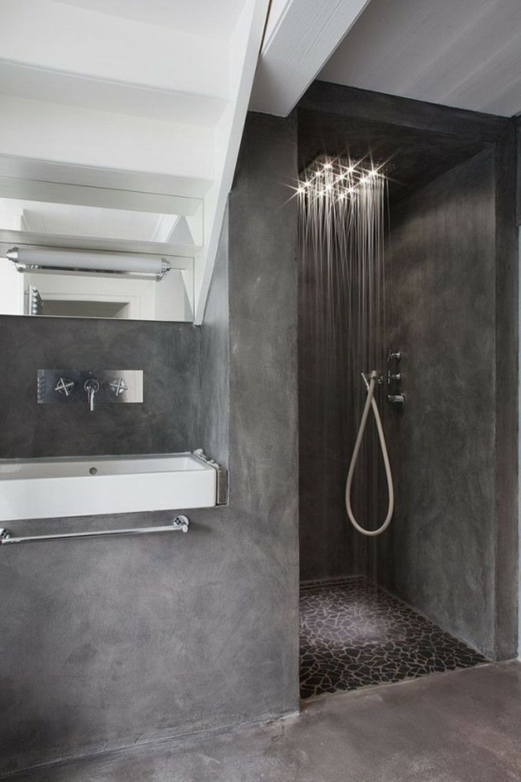 design intérieur moderne salle de bain béton ciré cabine douche italienne évier 