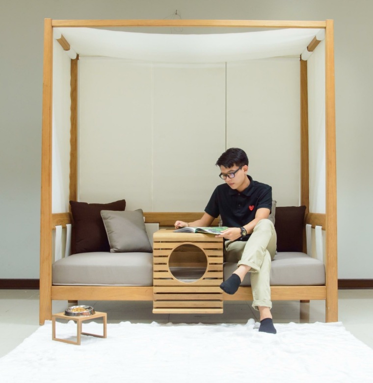 canapé modulable bois design idée niche chien meuble appart