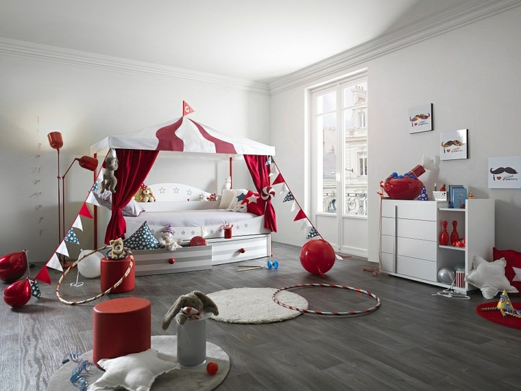 chambre enfant rouge lit design