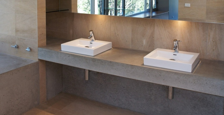 comptoir salle de bains béton design idée évier blanc