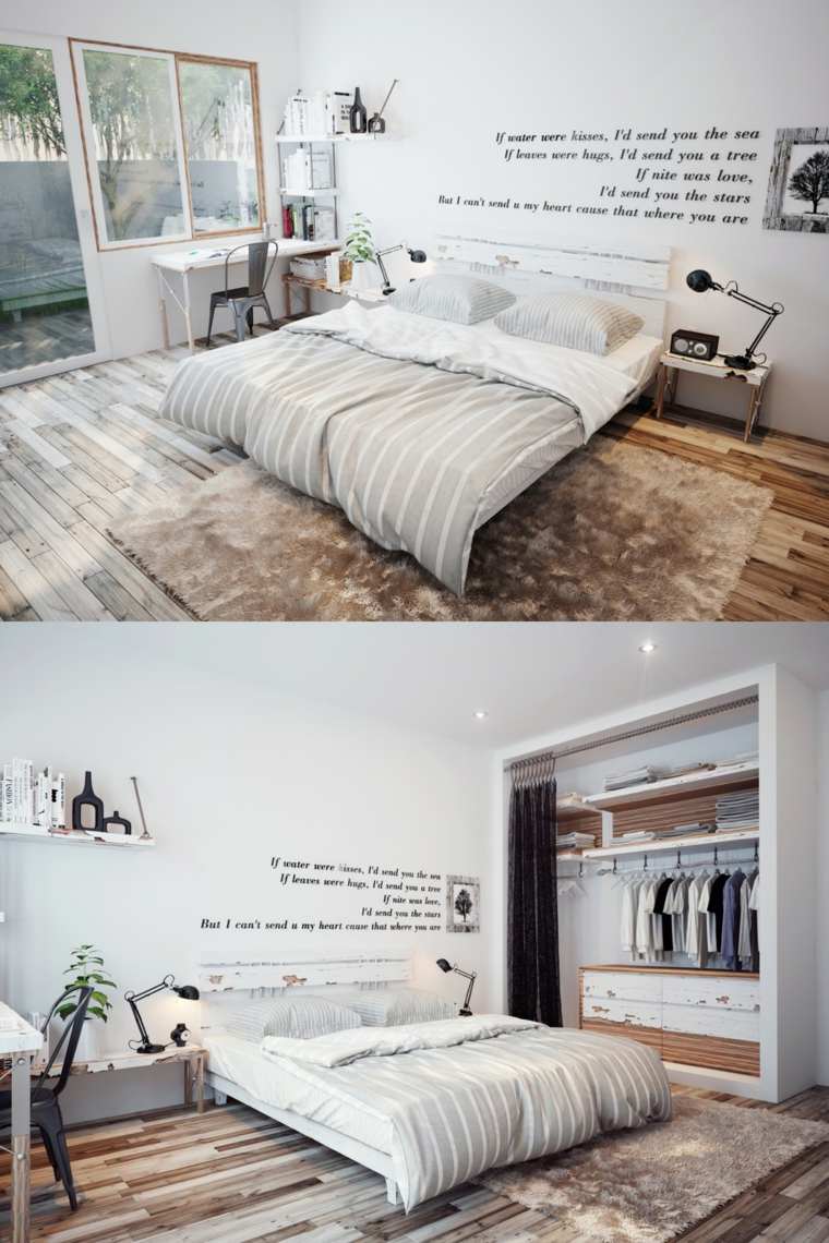 chambre à coucher design scnadinave moderne lit tapis de sol tendance 