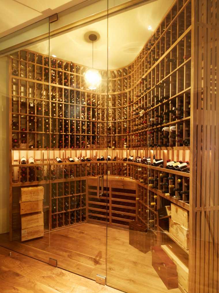 caves à vin design bois étagères rangement idée luminaire suspension