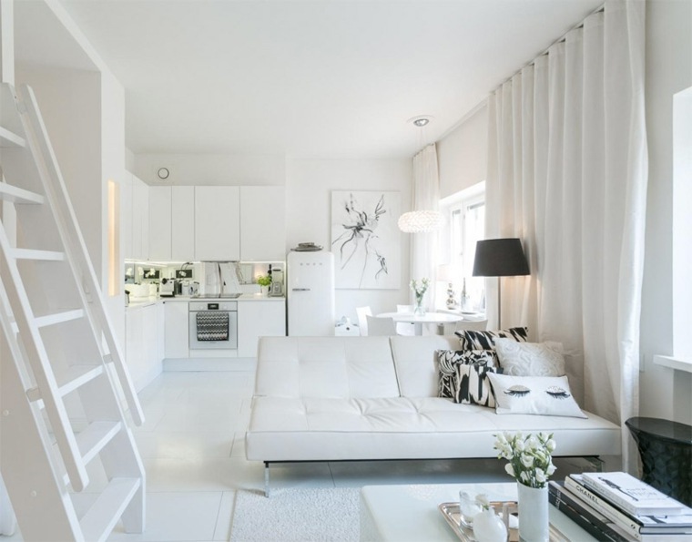 lits mezzanine loft helsinki salon canapé blanc cuisine mobilier déco mur