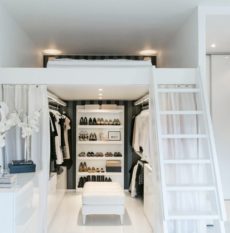 lits mezzanine loft intérieur aménagement dressing rangement chaussures