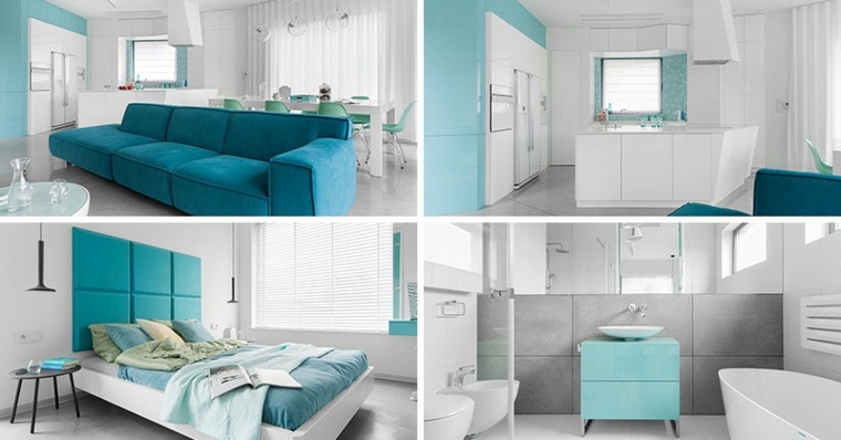 palette de couleurs bleu blanc design mobilier tendance canapé bleu lit chambre 