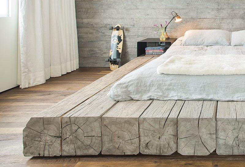 lit design bois recyclage idée intérieur moderne industriel style chambre à coucher parquet bois