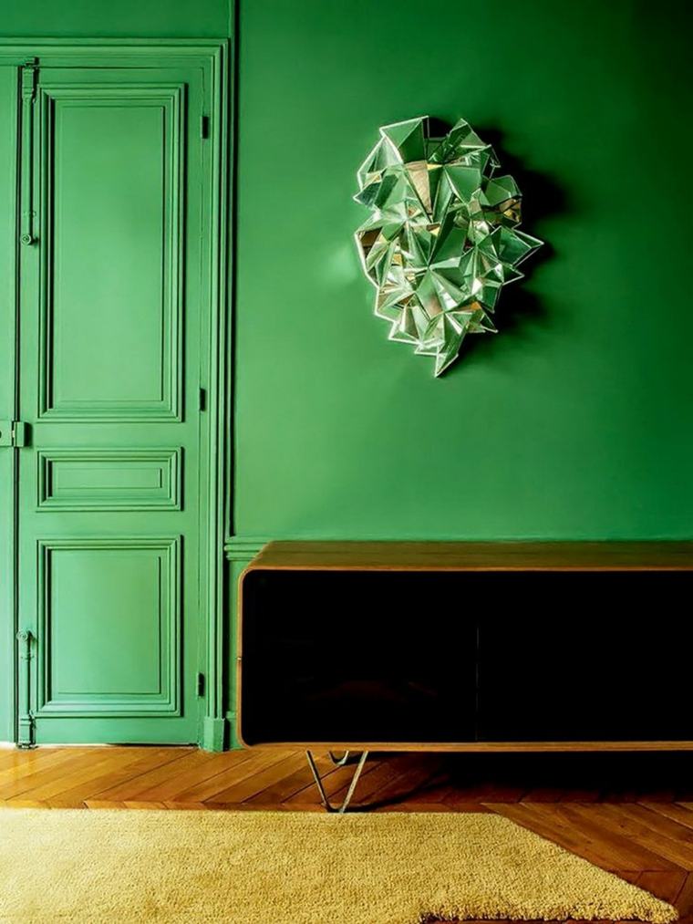 couleur verte intérieur design moderne mur peinture vert déco idée salon tapis de sol