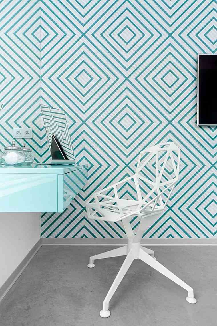 papier peint bleu blanc tendance moderne meuble bleu bureau chaise blanche tendance papier peint bleu blanc