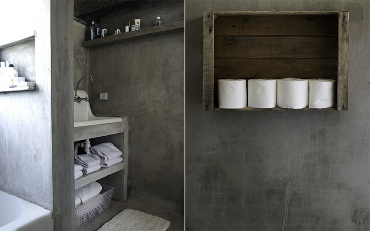 béton salle de bain gris foncé design moderne mur 