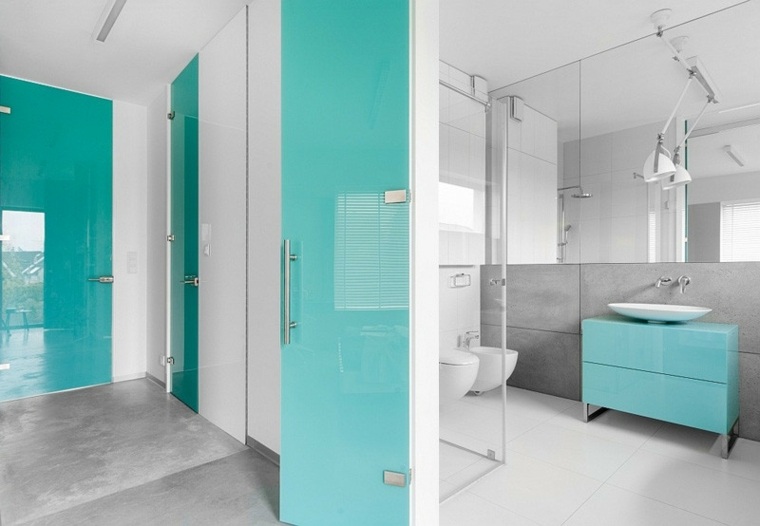 salle de bain tendance moderne porte bleue mobilier salle de bain bleu 