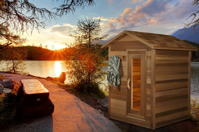 sauna extérieur design bois 