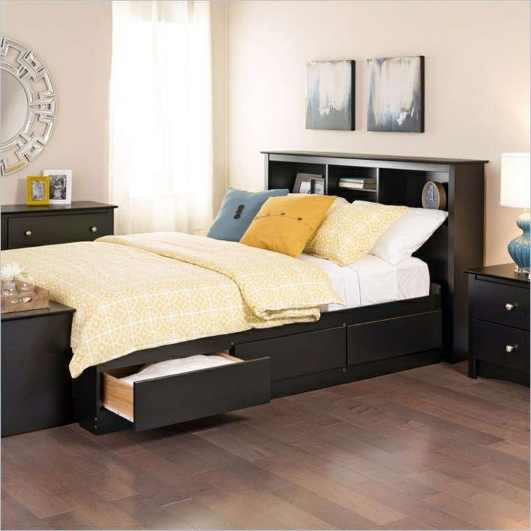 tête de lit rangement idée bois design cadres mur déco chambre